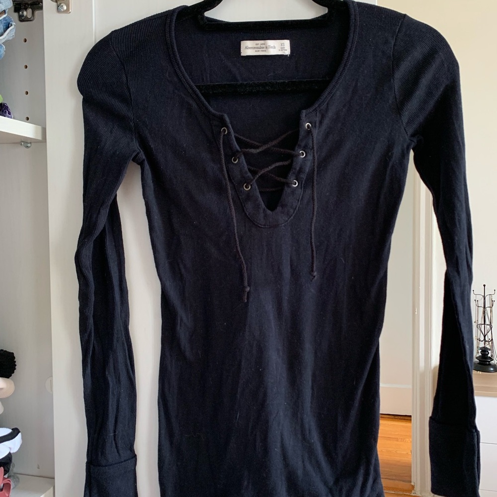 Abercrombie & Fitch Long Sleeve Lace Up Top